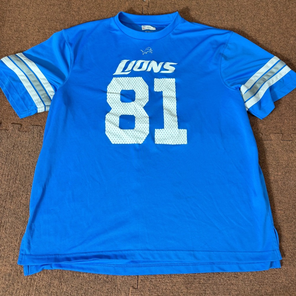 B- NFL Team Apparel Detroit Lions Calvin Johnson‎ 81 Jersey Shirt Mens XXL Blue